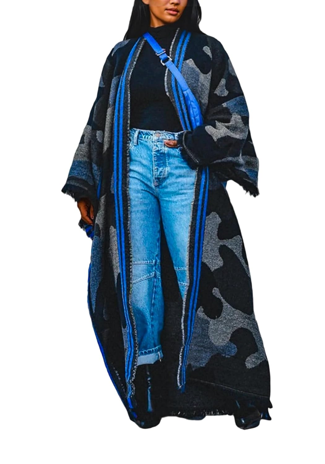 LKOUS Womens Boho Long Cardigan Sweater Open Front Fringe Maxi Cardigan Jacket Warm Overcoat for Fall Winter
