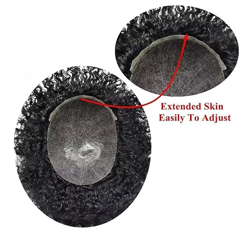 Miniatura 4 de Afro Kinky Curly Toupee para hombres negros, sistema de reemplazo de cabello humano brasileño, unidades de cabello de polietileno fino duradero para