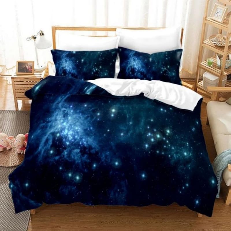 Housse de couette 140x200 bleu marine parure de lit microfibre 3D