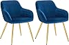 WOLTU Dining Chairs Set of 2, Wide Padded Chairs with Back, for Living RoomBedroomKitchen, Upholstered Velvet Seat, Golden Metal Legs, Blue