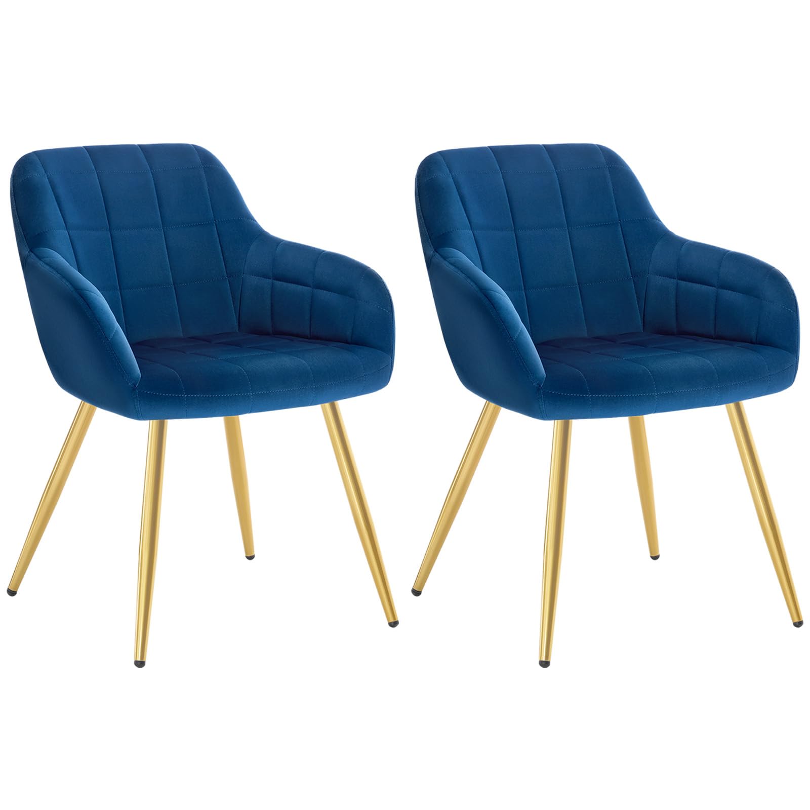 WOLTU Juego de 2 Sillas de Comedor, Sillas de Cocina de Respaldo Medio, Asiento Acolchado de Terciopelo, Estructura de Metal, Adecuadas para Comedor, Cocina, Salón y Dormitorio, Azul+Oro
