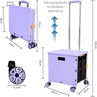 Vista 105 de FELICON SELORSS - Carrito plegable portátil con ruedas para subir escaleras y ruedas giratorias de 360°, mango telescópico, caja de plástico