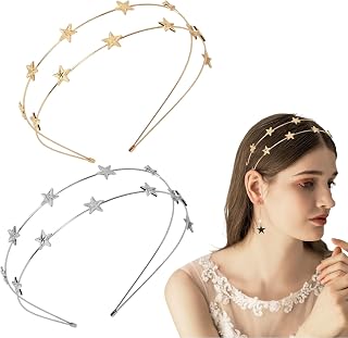 2Pcs Star Rhinestone Headbands for Women Sparkly Star Metal Headpiece Bridal Elastic Hair Hoop Hair Styling Accessories Or...