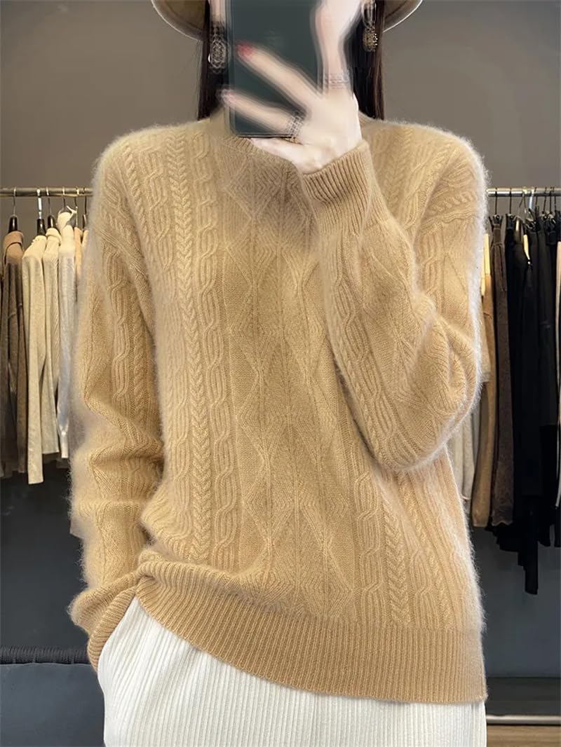 Dninmim Suéter de cachemira de cuello alto para mujer, suéter grueso jacquard suelto, suave y acogedor