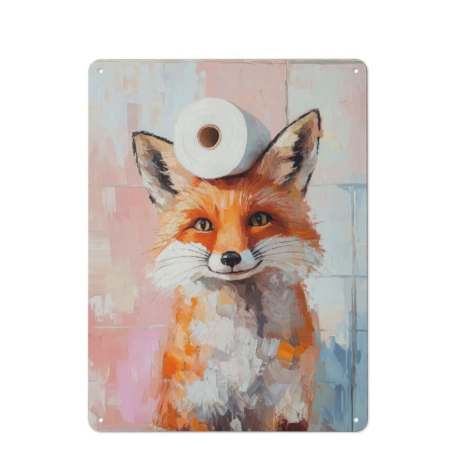 Junmoney Fox With Toilet Paper Vintage Cafe Metal Sign 40X30cm Featuring Bistro Wall Plaque For Tea Room, Shop Wall Or Breakfast Area