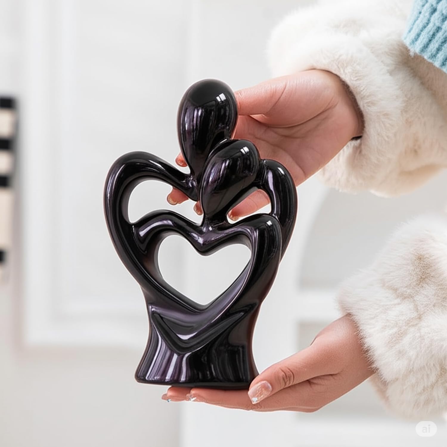 Hugging Couple Sculpture - Romantic Ceramic Figurine -2