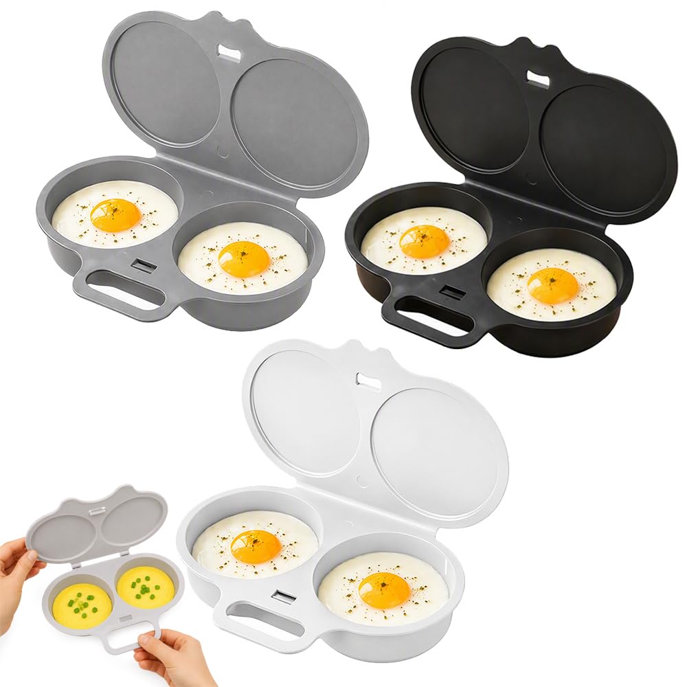 Dual Cavity Microwave Egg Poacher, Nonstick Egg Cooker with Lid，3color：3pcs
