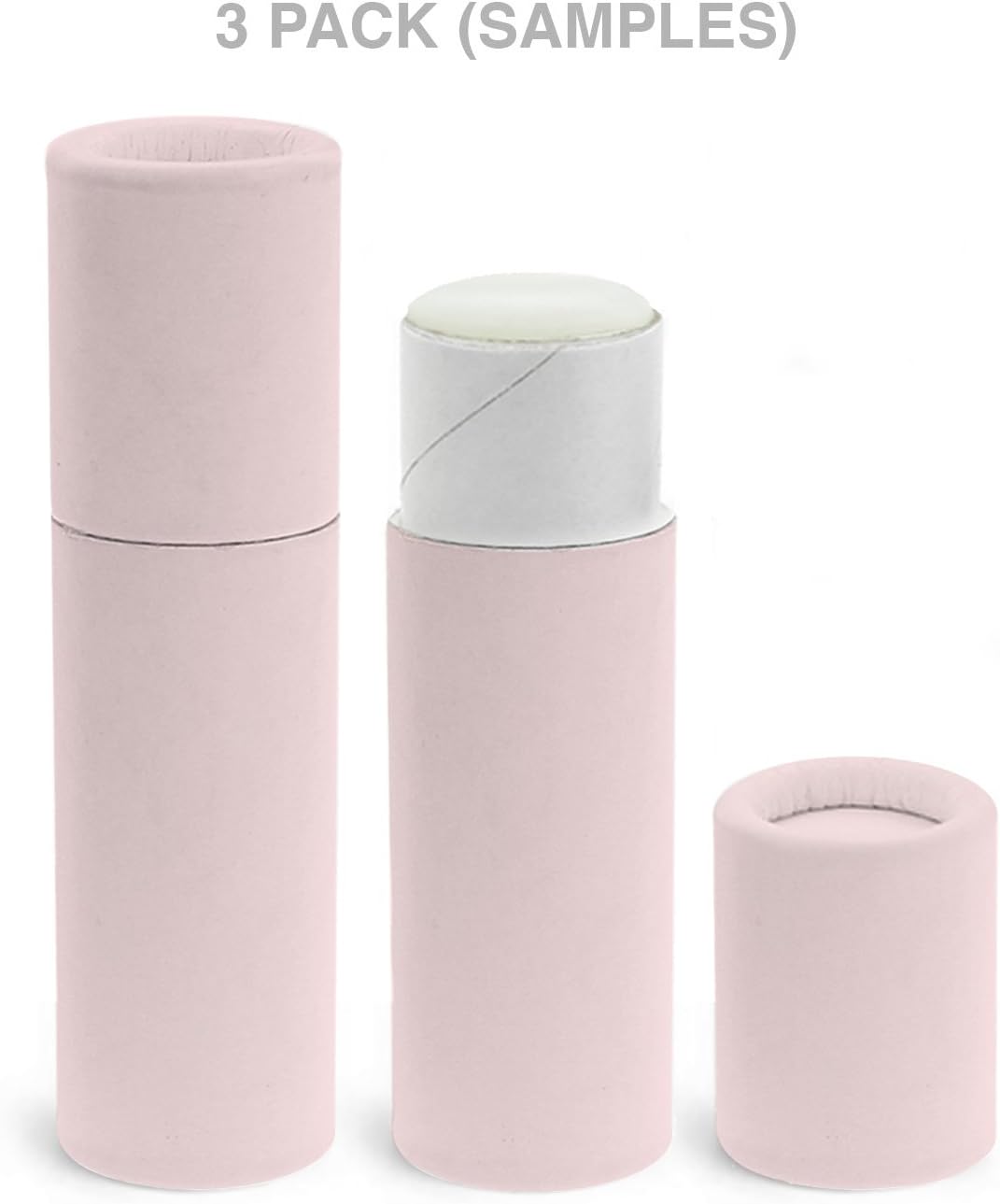 3 Tube Sample Pack, 0.3 oz, Inventiv Paperboard Lip Balm Tubes, Recyclable Cardboard Chapstick Containers, Kraft Paper (Matte Pink)