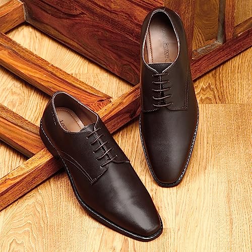Image of LOUIS STITCH Men's Handmade Italian Leather Derby Formal Lace Up Shoes for Men (LSRXPL)