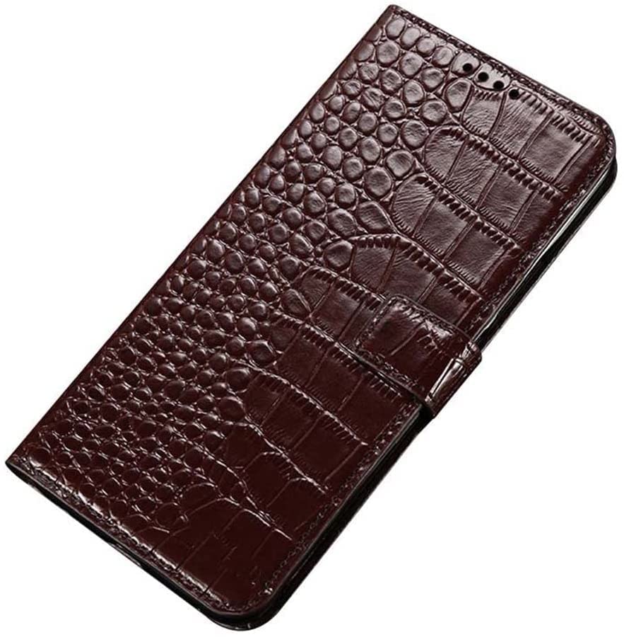 Étui cuir iPhone 13 Pro portefeuille à rabat texture crocodile marron 6,1"