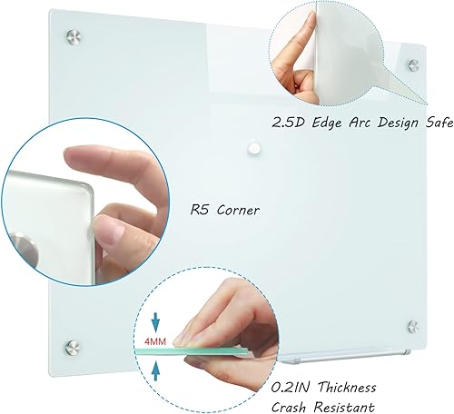 Miniatura 2 de Pizarra blanca magnética de cristal de borrado en seco, sin marco, para escuela, enseñanza, oficina, reuniones, 36 x 48 pulgadas