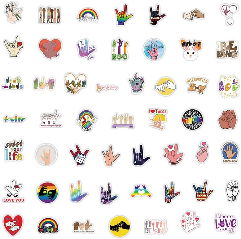 Miniatura 2 de 52 calcomanías ASL  Calcomanías de vinilo para lenguaje de señas estadounidense impermeables recuerdos de fiesta para niños lindas calcomanías
