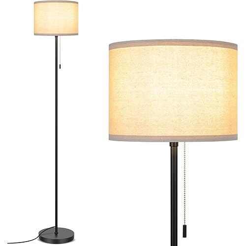 FOLKSMATE Floor Lamp for Living Room, LED Modern Simple Standing Lamps, Minimalist Tall Lamps for Bedroom, Living Room, Office, Kid Room, Reading Light, Black Pole Lamp with lampshade, Without Bulb