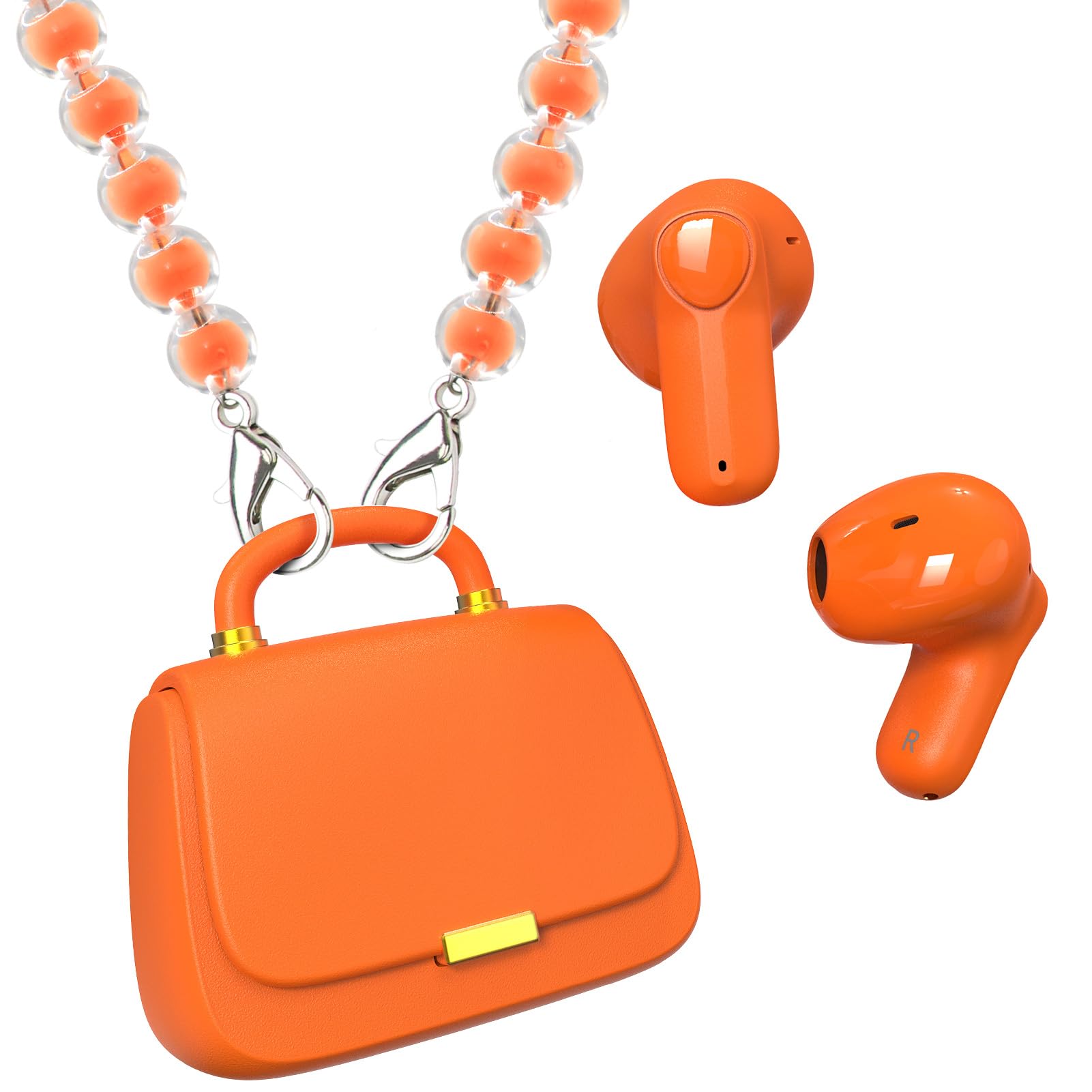 ANCwear Écouteurs Bluetooth 5.4 in-Ear, Étui Façon Sac à Main, Orange