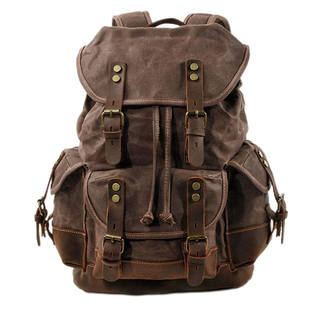 Herren-Rucksack aus gewachstem Segeltuch, Schulterrucksack, Vintage-Bergsteiger-Reisetasche, strapazierfähig, wasserdicht, sehr geräumige Tasche für Reisen, Outdoor, Wochenendrucksack
