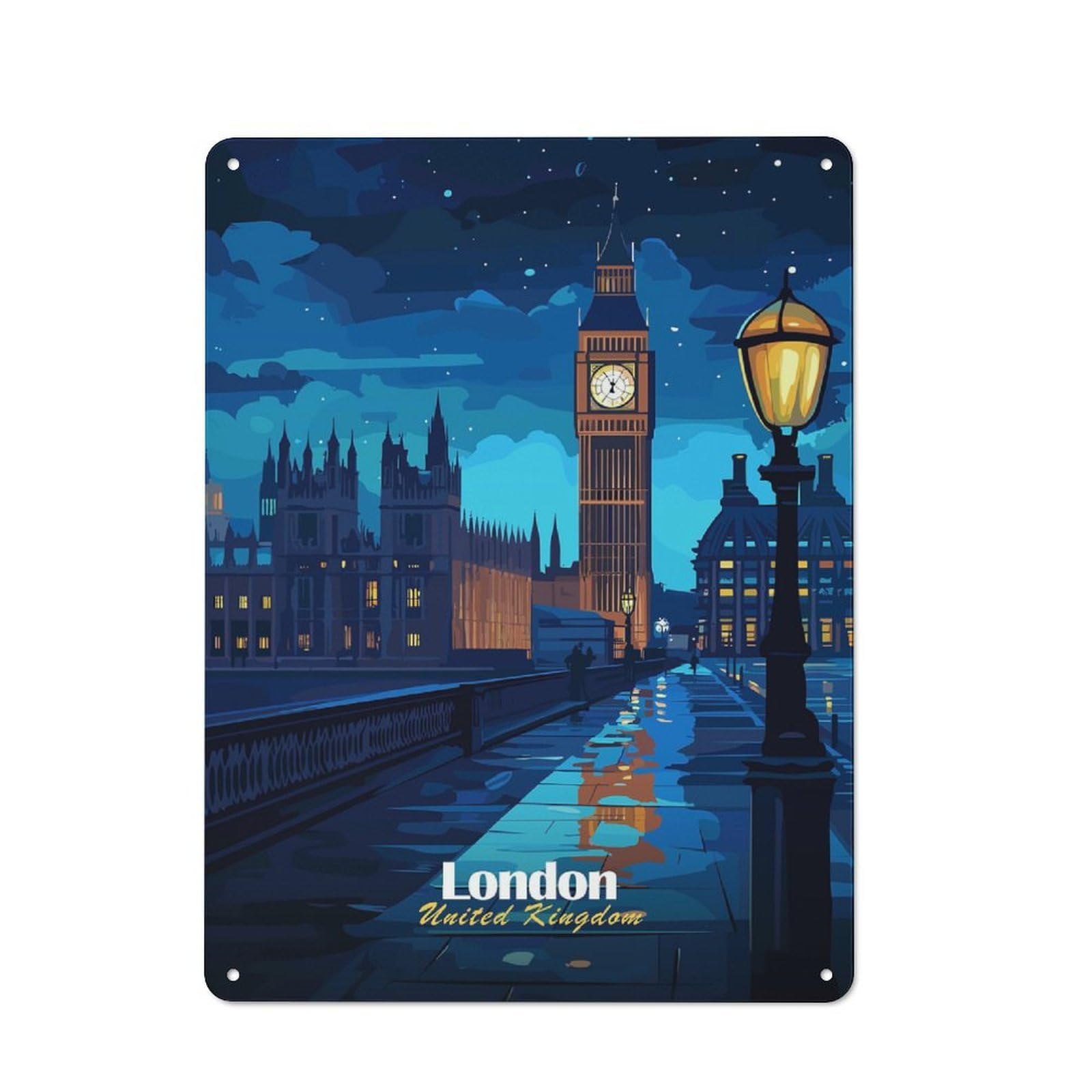 Junmoney Style-24 London Night View Rustic Tin Sign 40X30cm For Man Cave Or Games Room, A Decorative Gift For A Newly Furnished Man Cave And Games Room