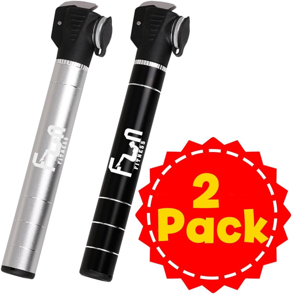 Micro Bke Pump with Puncture Repair Kit & Glueless Tyre Patch - Mini Size Yet High Volume & Portable Bicycle Air Pump - Designed For Schrader & Presta Valve & Road, Mountain, BMX Tube & Exercise Ball - Comes with 3 Best Plastic Levers and a Needle