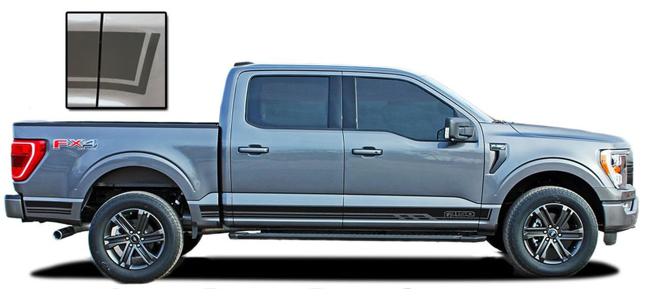 Original F-150 Rocker Three : Compatible with 2021-2025 Ford F-150 Lower Rocker Panel Stripes Vinyl Graphics Decals Kit (Fits as Shown) (12WP Gloss