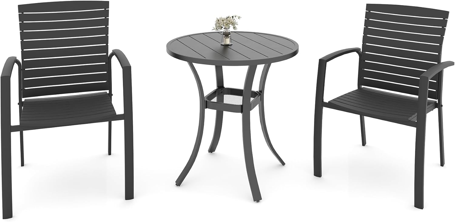 Anmutig 7-Piece Outdoor Patio Dining Set, Outdoor Furniture with 6 Stackable Patio Aluminum Chairs and Rectangle Dining Table for Backyard Bistro Garden Poolside Black