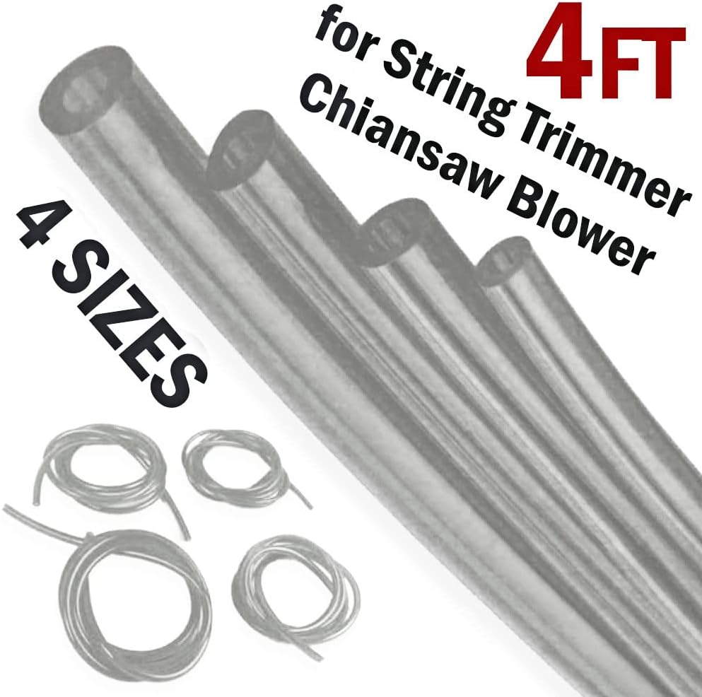 4 Sizes Petrol Fuel Gas Line Pipe Hose Tubing For String Trimmer Chainsaw Blower Lawn Mower and other Power Tools For 2 Cycle Small Engine Poulan, Craftman and more (Clear 4PC)