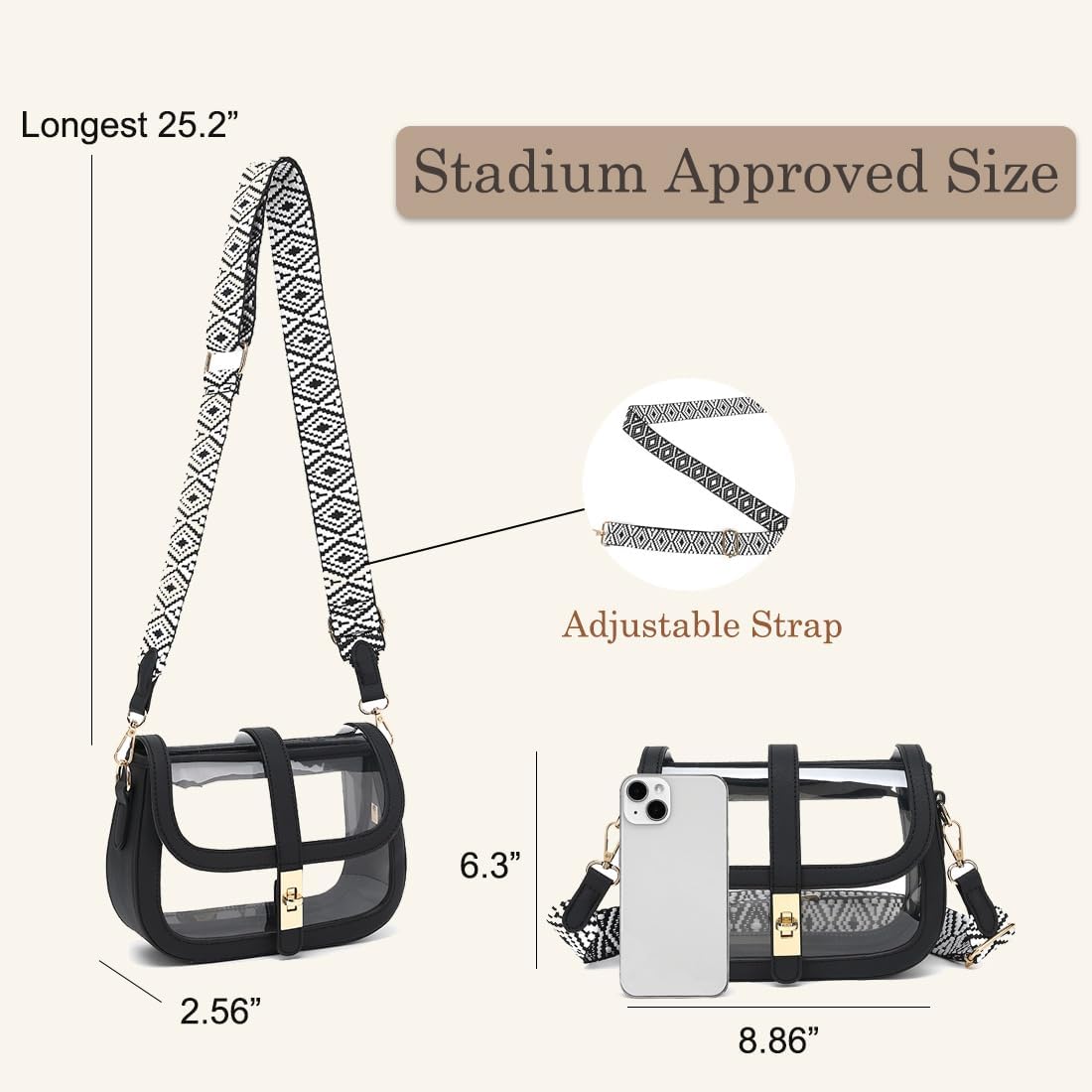 LOXOMU Clear Bag for Stadium Events, Cute Clear Crossbody Bag Stadium Approved, Small Clear Concert Purse for Women - Image 3