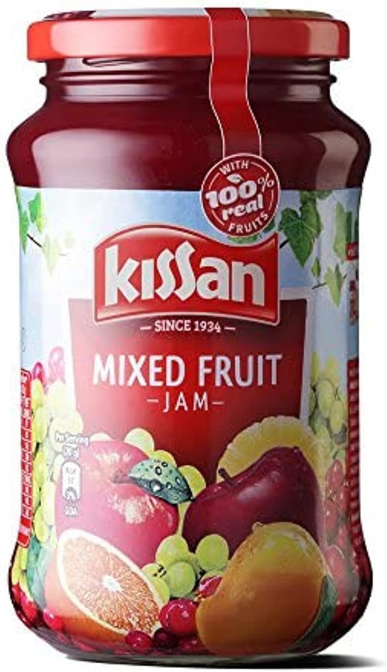 Kissan Mixed Fruit Jam With 100% Real Fruits | Made With Vitamin A,B & Zinc Enriched 8 Fruits | Packed With the Goodness of Handpicked Fresh Fruits | Fruit Jam For Daily Breakfast | 500g