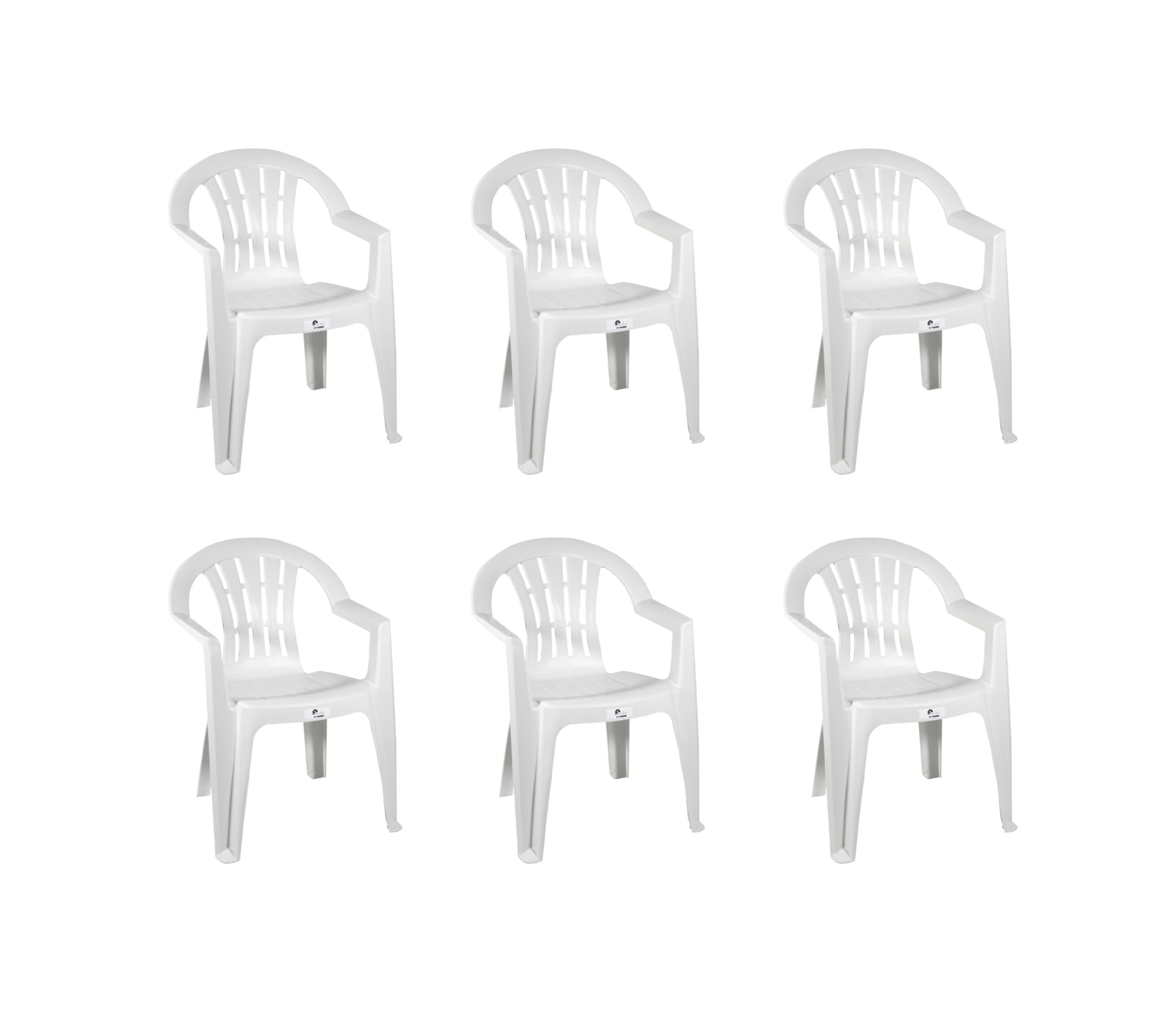 Pack 6 Silla Jardín para Exterior de Plástico Apilable Blanca con Reposabrazos | para Jardín, Terraza, Playa y Camping | Silla Ergonómica de PVC, Cómoda y Resistente.