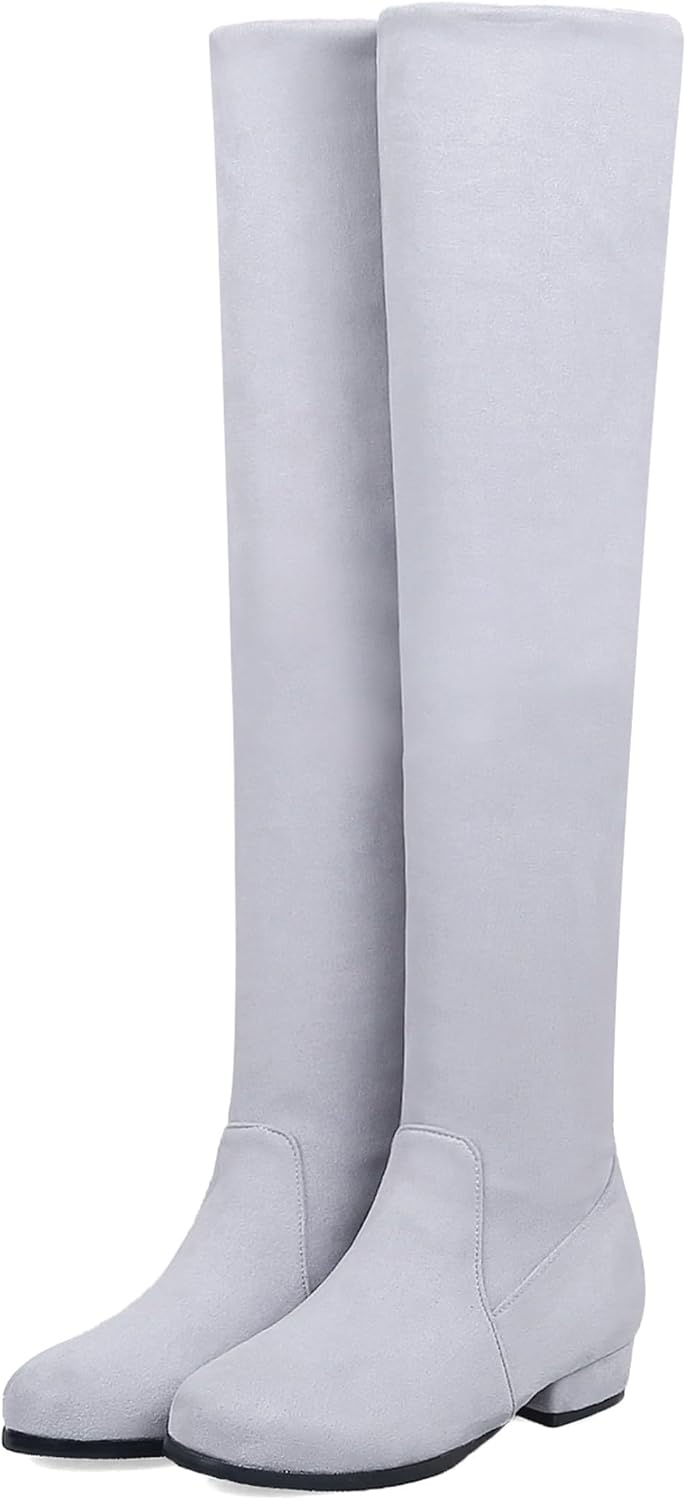 Women Comfortable Low Heel Suede Stretch Over Knee Boots