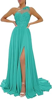One Shoulder Prom Dresses Sleeveless Formal Dresses Side Split Evening Dresses Chiffon Party Dresses 2024 Lace Illusion Back - Buy now