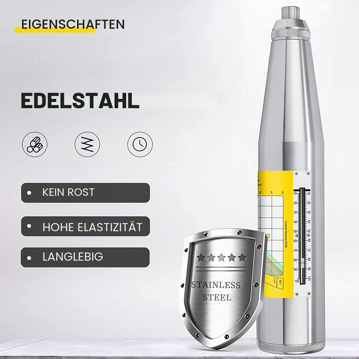CGOLDENWALL Betonhärteprüfer Hammer Beton-Rückprallhammer Hammerprüfgerät mit Deutsch-Handbuch Resiliometer Test im Bereich von 10-60Mpa ZC3-A mit Englischem Etikett und Kalibrierungszertifikat