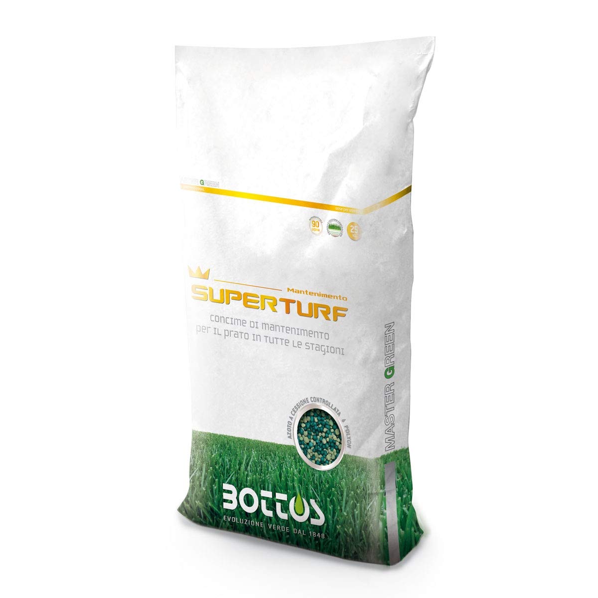 Concime Fertilizzante per Prato Super Turf 22-0-9 da Kg 20 Bottos - Arricchito con Charx