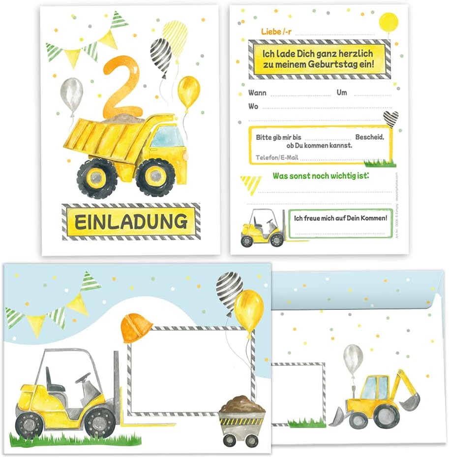 12 Robot Einladungskarten Kindergeburtstag - Bunte Geburtstagseinladungen