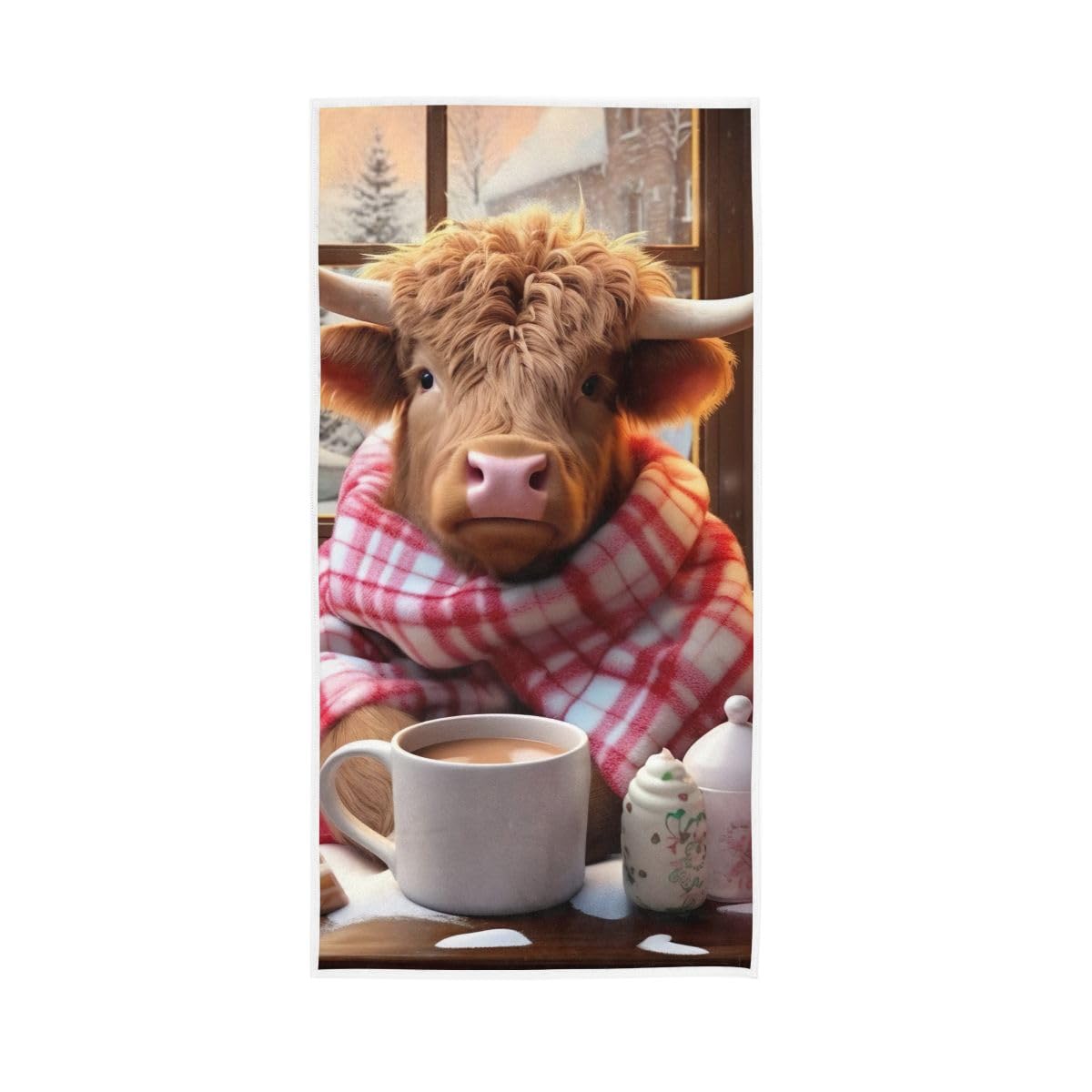 HUYGD Winter Cute Scottish Cow Hand Towels Cotton Absorbent Soft Decorative Towel for Bathroom 15 x 30 Inch