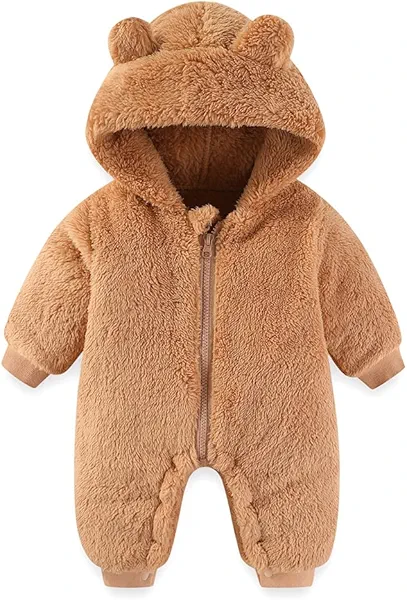 AiWMGL Newborn Baby Bear Outfit Suit Girls Boys Fleece Jumpsuit Romper Hooded Winter Snowsuit Clothes