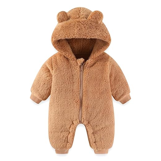 Newborn Baby Bear Outfit Suit Girls Boys Fleece Jumpsuit Romper Hooded Winter Snowsuit Clothes