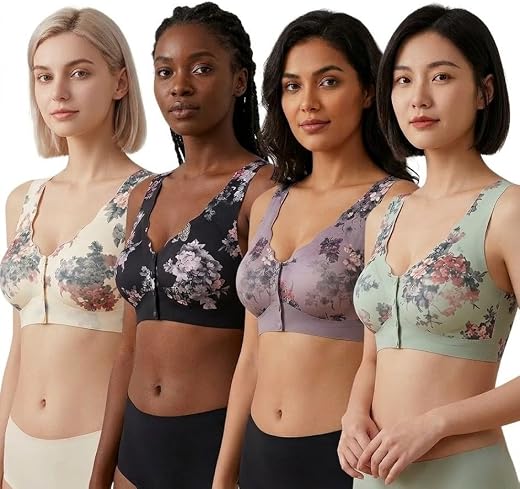 Nerissa Wear Floral Wireless Bras – Seamless Comfort &amp; Support, Multi-Pack, and Free Sizes (Pack of 4)