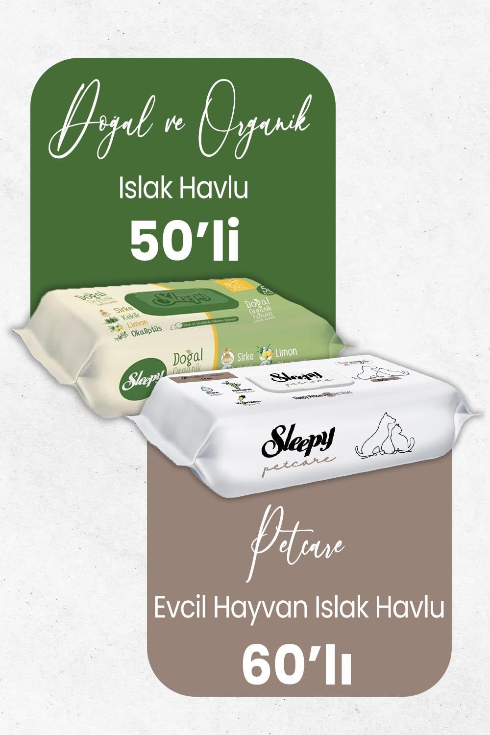 Sleepy Doğal Organik Islak Mendil 50'li ve Evcil Hayvan Islak Havlu 60'lı