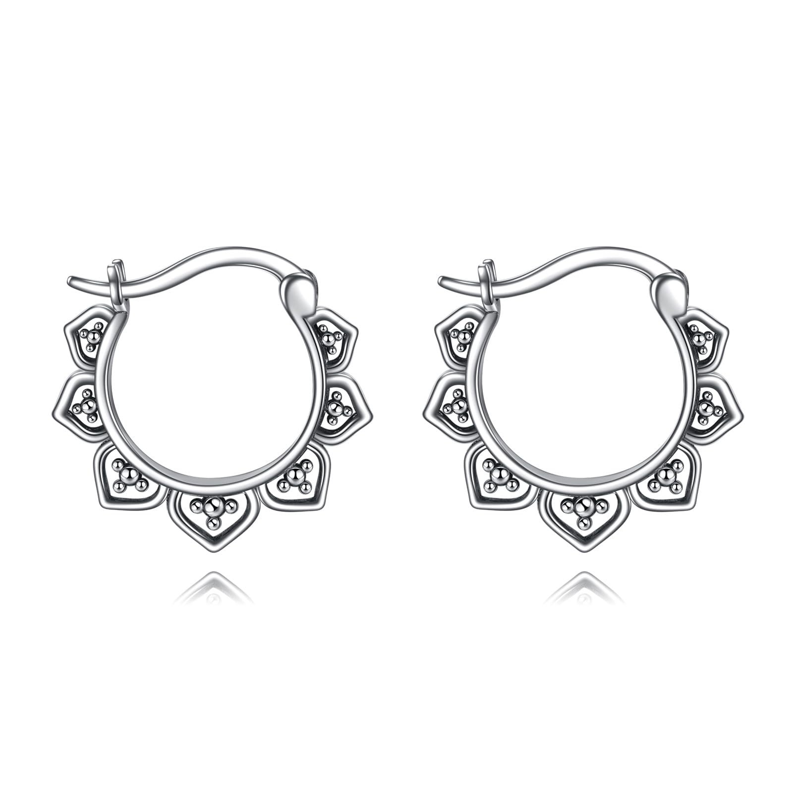 AXELUNA Pendientes de aro de flor de loto para mujer, pendientes colgantes de pétalos florales, pendientes de gancho de plata de ley para yoga, estilo Bali Boho, joyas de regalo para madre y esposa
