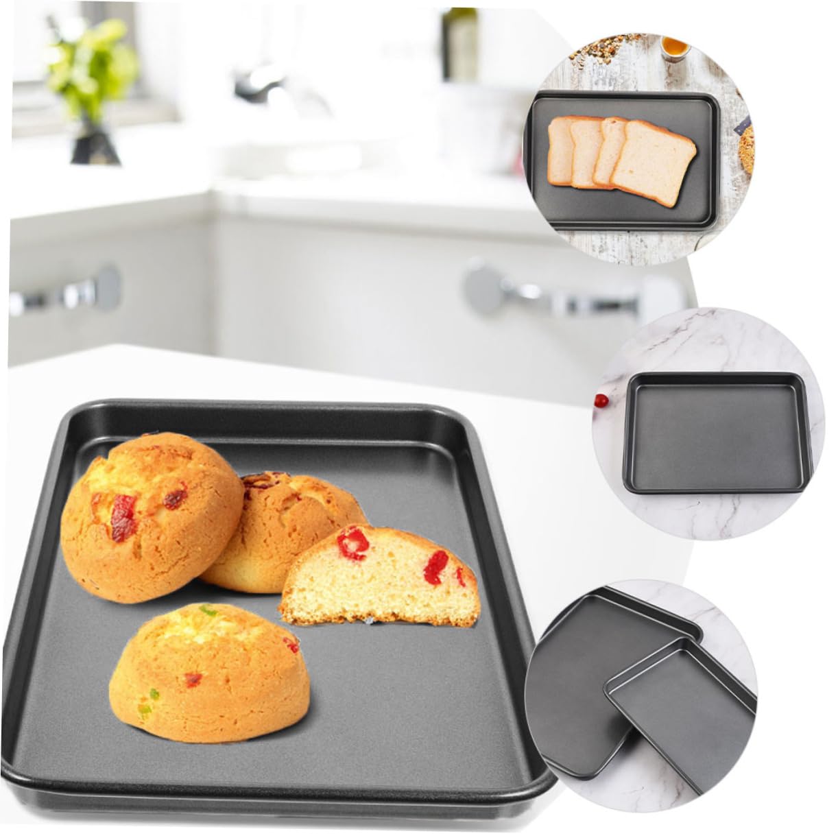 Zerodeko Plaques de Cuisson Antiadhésives Faciles à Nettoyer Rectangulaires, Lot de 2, en Acier au Carbone Noir, pour Pain et Gâteaux, la Cuisine Maison