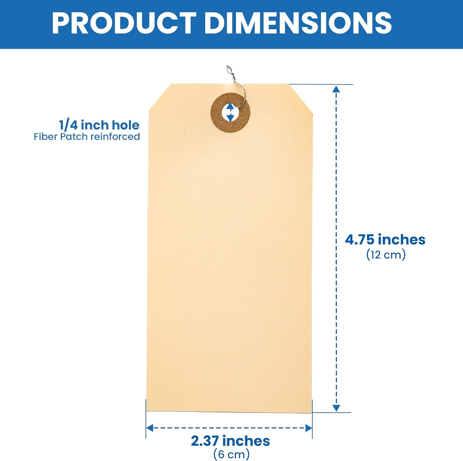 Perco Manila Shipping Tags with Metal Wires — Large Durable Blank Paper Tags 4¾″ x 2⅜″ — Ideal for Labeling and Inventory Use — Box of 500
