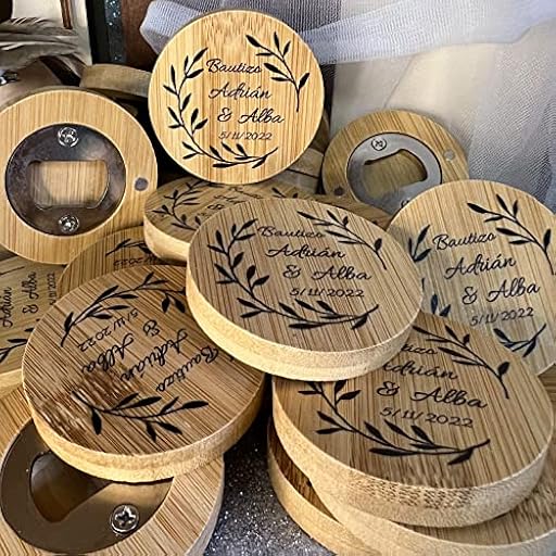 Uvimark - Set de 12 Abrebotellas de Bambú con Imán - Regalo Personalizado - Regalos Originales - Regalos Enamorados, Parejas - Detalles de Boda, Comunión, Bautizo | Ya disponible en tu tienda friki favorita! En mundofriki.es!