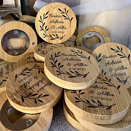 Uvimark - Set de 12 Abrebotellas de Bambú con Imán - Regalo Personalizado - Regalos Originales - Regalos Enamorados, Parejas - Detalles de Boda, Comunión, Bautizo Uvimark - Set de 12 Abrebotellas de Bambú con Imán - Regalo Personalizado - Regalos Originales - Regalos Enamorados, Parejas - Detalles de Boda, Comunión, Bautizo