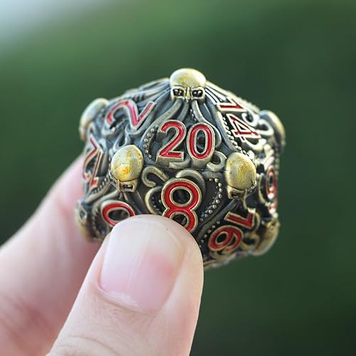 Miniatura 3 de Big Metal D20 Dados Bronce Rojo para Call of Cthulhu-DNDWoW BZQR Bronce rojo D20 para Call of Cthulhu,Dados de pulpo antiguo en números azules