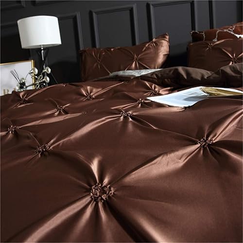 Miniatura 5 de Erosebridal - Juego de funda de colcha plisada para hombre y mujer, juego de cama de satén sedoso con cierre y lazos esquineros, cubrecama