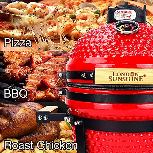 London Sunshine Ceramic BBQ Charcoal Kamado Grill 13 inch Portable Tabletop Grill - Red London Sunshine Ceramic BBQ Charcoal Kamado Grill 13 inch Portable Tabletop Grill - Red