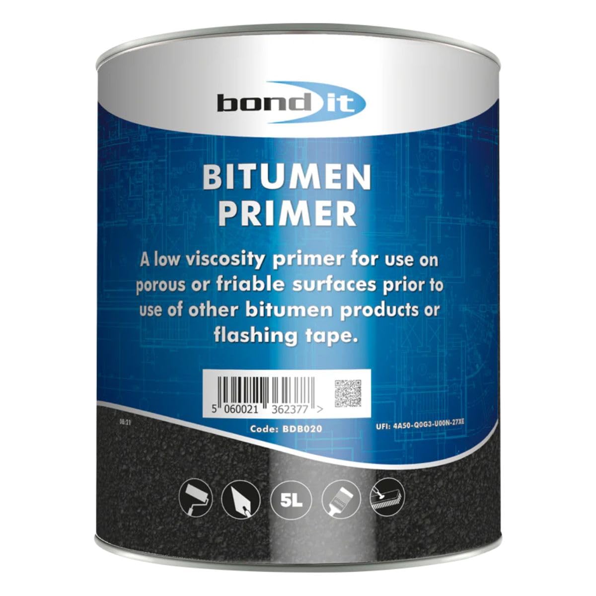 Bond It Black Bitumen Primer – 5L | Heavy-Duty Waterproof Primer For Roofs – Concrete – Metal & Masonry | Quick-Drying – Deep Bituminous Sealer | Improves Adhesion For Roofing & Flashing