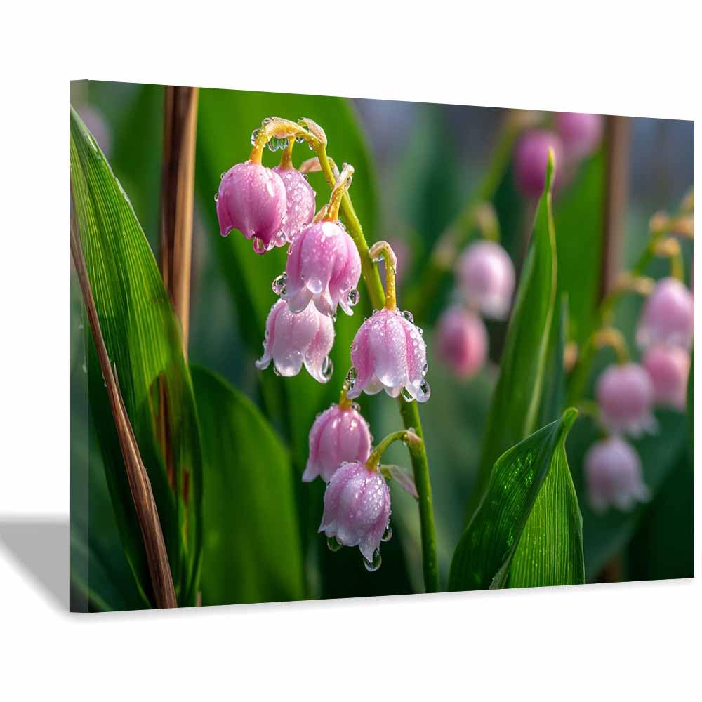 ZAMAEIU Canvas Print Wall Art Lilys of the Valley Garland Modern Nature Landscape Poster, for living room, bedroom,Corridor Office Room Decoretc.(pink)-30x50cm Framed
