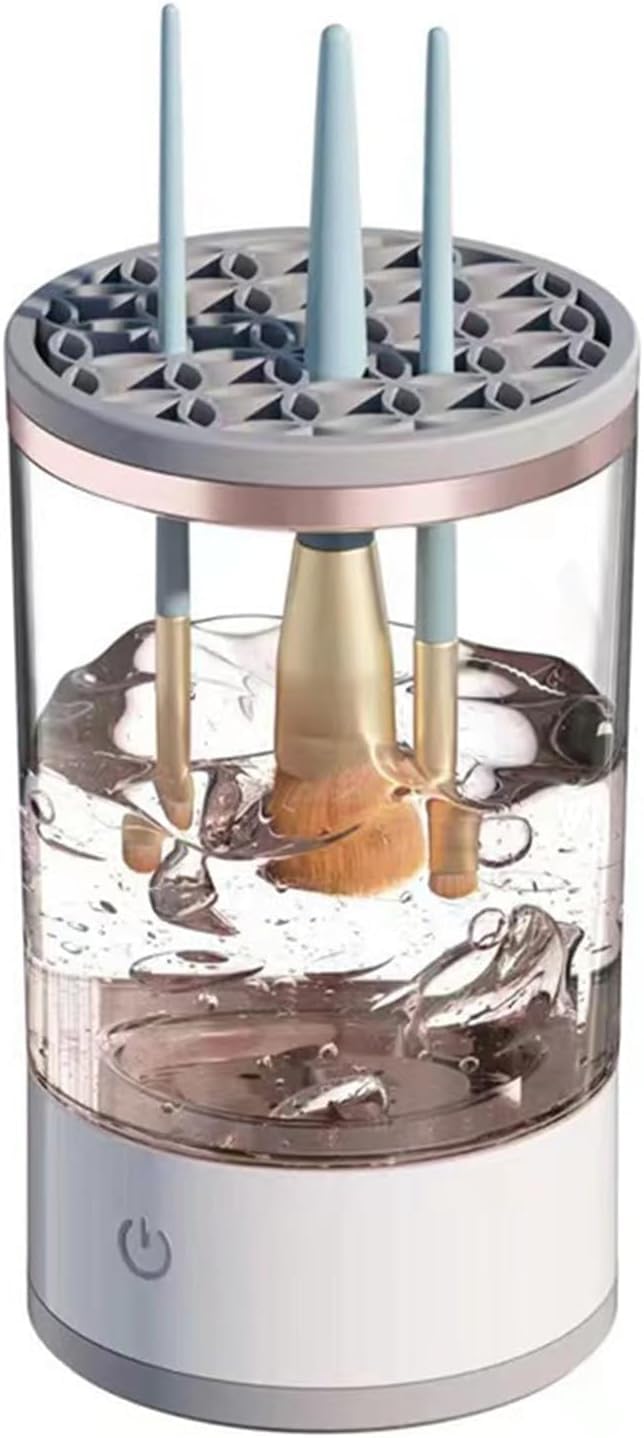 NINZER Limpiador de brochas de maquillaje eléctrico con diferentes tamaños de soportes para brochas, limpiador de brochas de maquillaje giratorio automático, máquina de limpieza eléctrica superrápida