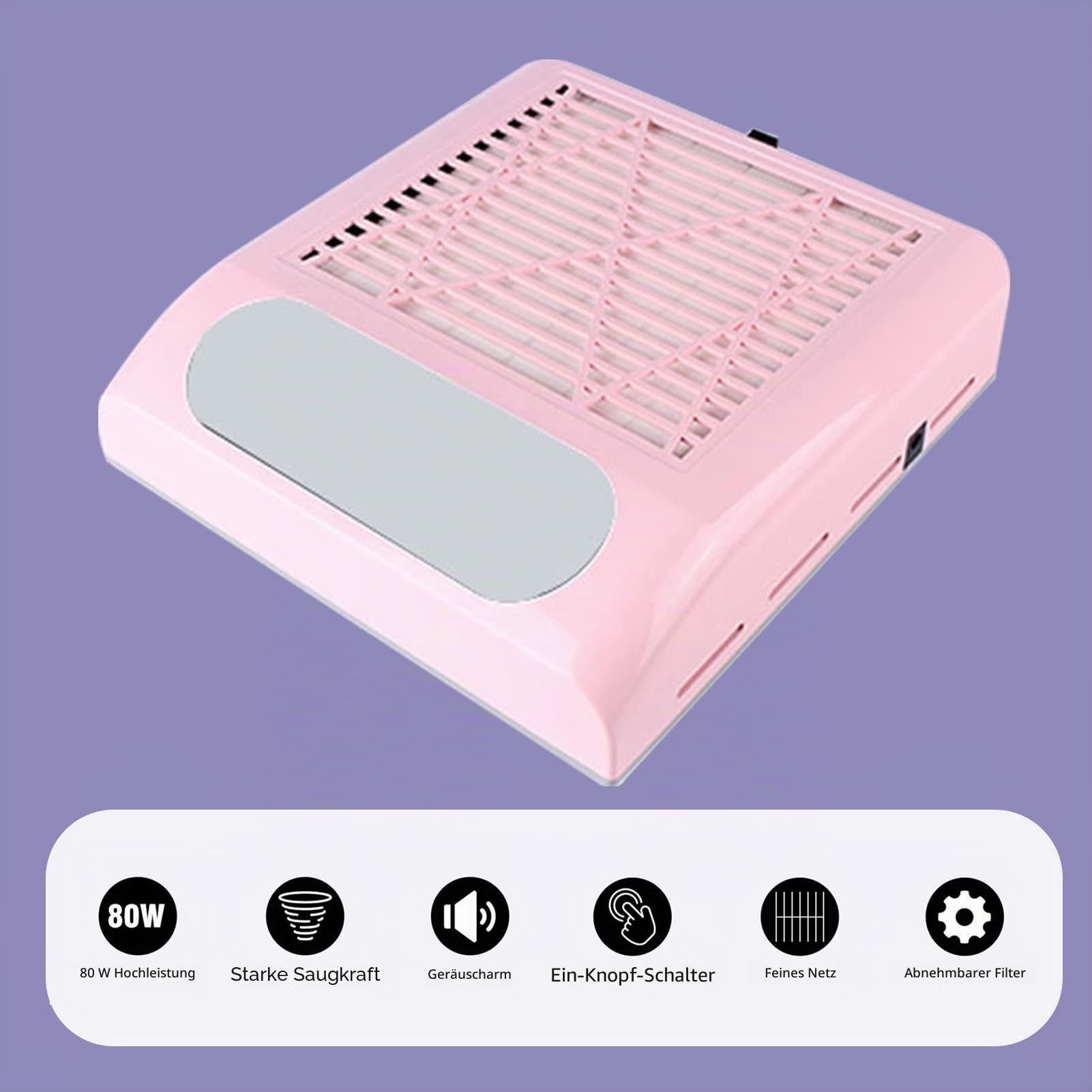 Nagel Staubsauger Professionelle Staubabsaugung Nagelstudio & Zuhause, 80W Leistungsstarker Nagelsauger mit Filter,2 Stufen&einstellbare Geschwindigkeit,Leiser Nagel Staubabsaugung Pink