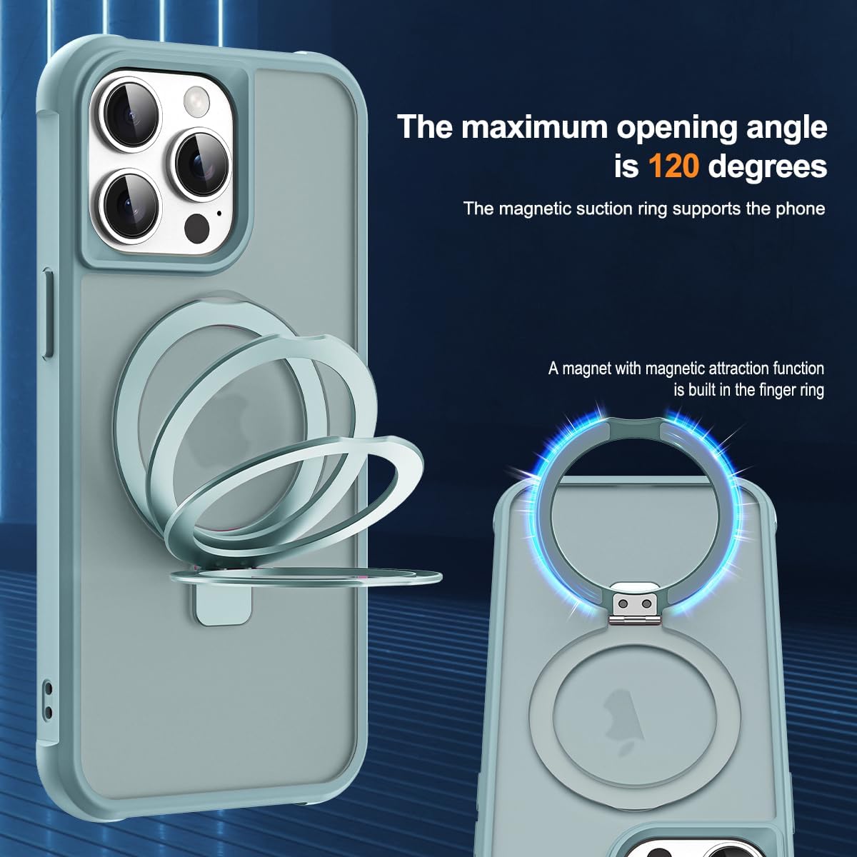 Compatible with iPhone 15 Pro Max Case with Invisible Magnetic O-Ring Stand Military-Grade Translucent Case for iPhone 15 ProMax 6.7" [Compatible with Mag-Safe][Great Grip Feeling], Blue - Image 9